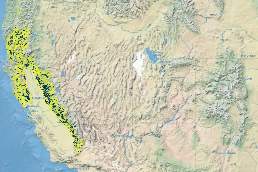 Arctostaphylos viscida Native Range