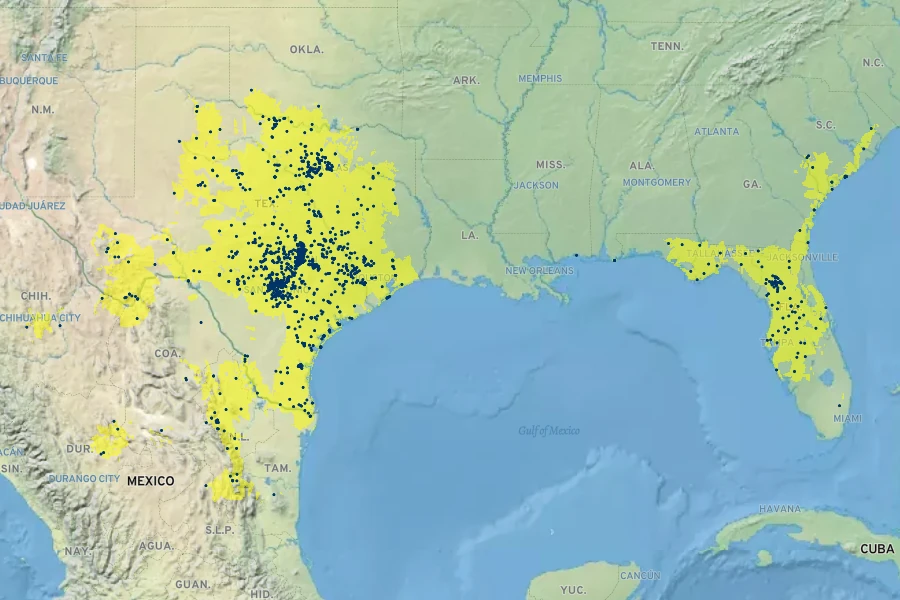 Argemone albiflora Native Range