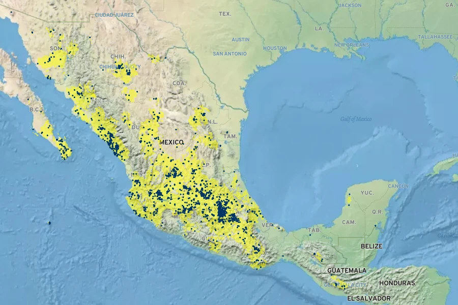 Argemone ochroleuca Native Range
