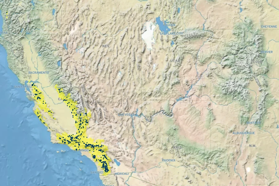 Asclepias californica Native Range