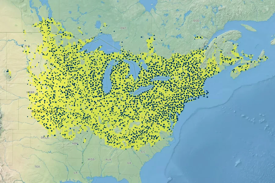 Asclepias syriaca Native Range