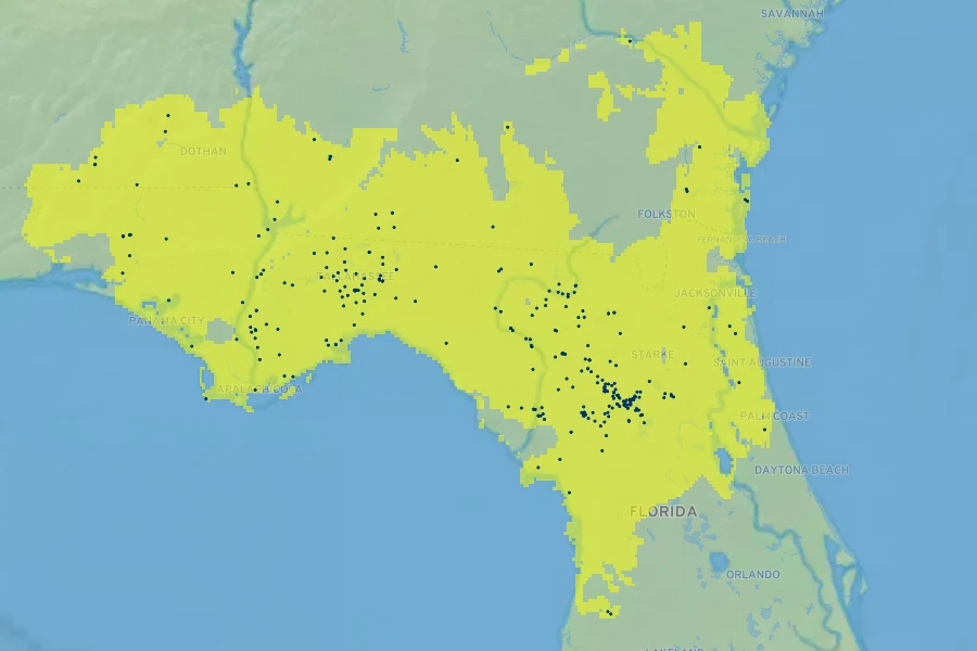 Asimina longifolia Native Range
