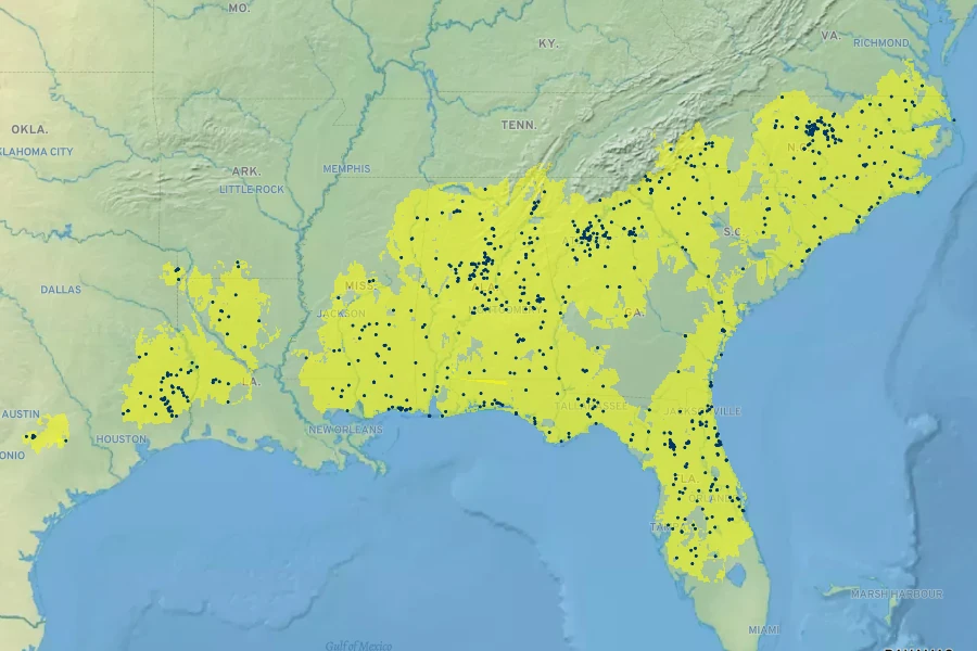 Asimina parviflora Native Range