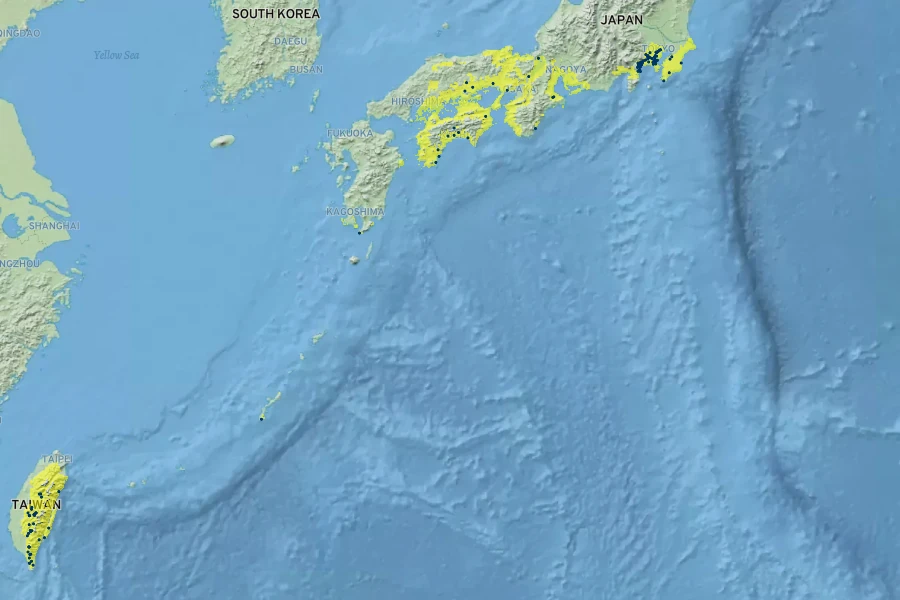 Aspidistra elatior Native Range