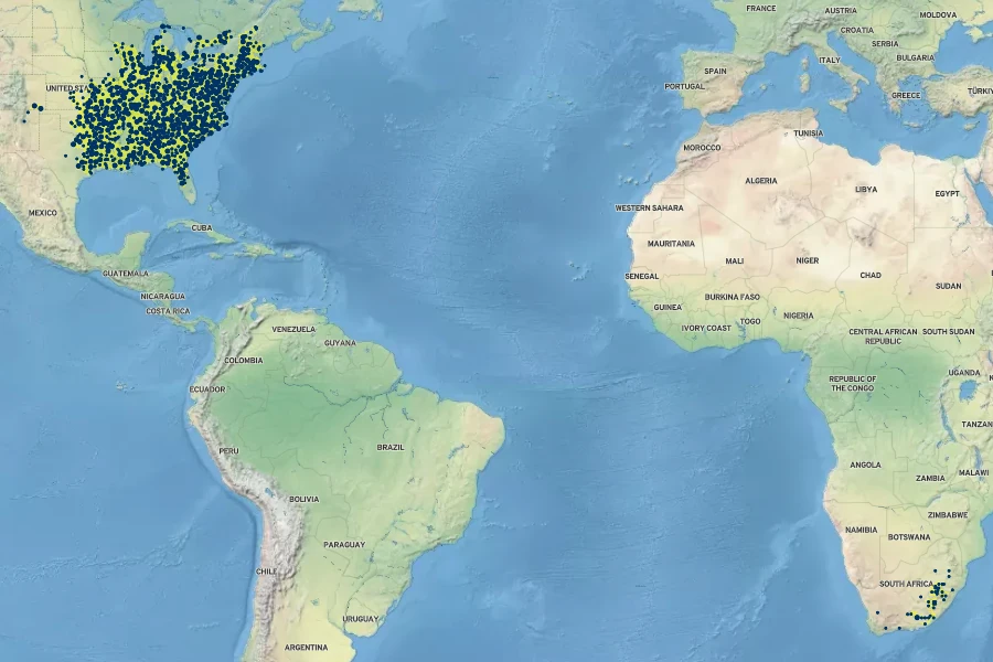 Asplenium platyneuron Native Range