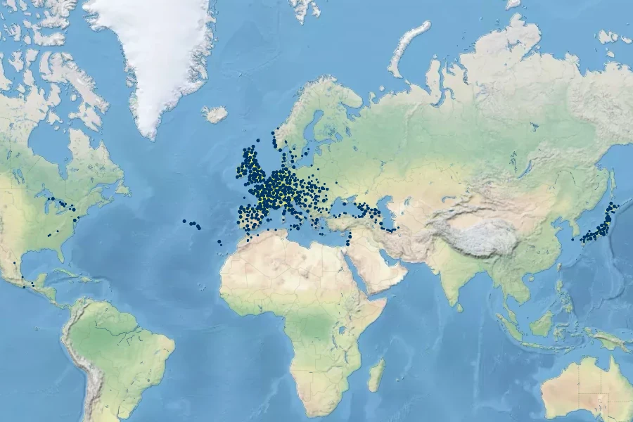 Asplenium scolopendrium Native Range
