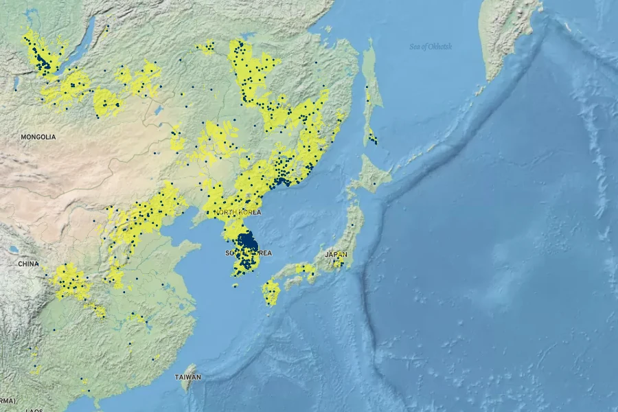 Aster tataricus Native Range