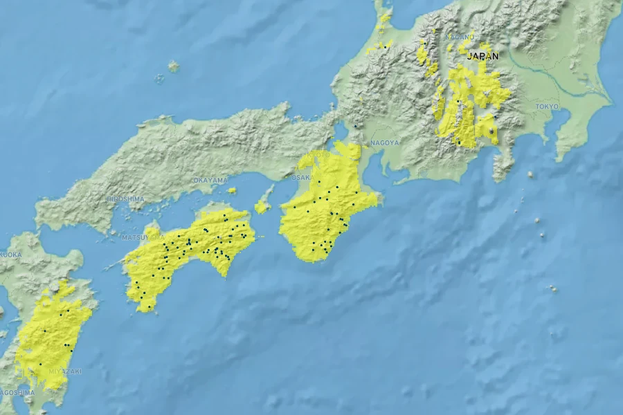 Astilbe japonica Native Range