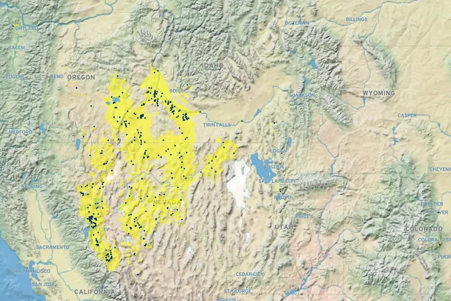 Astragalus lentiginosus var. iodanthus Native Range