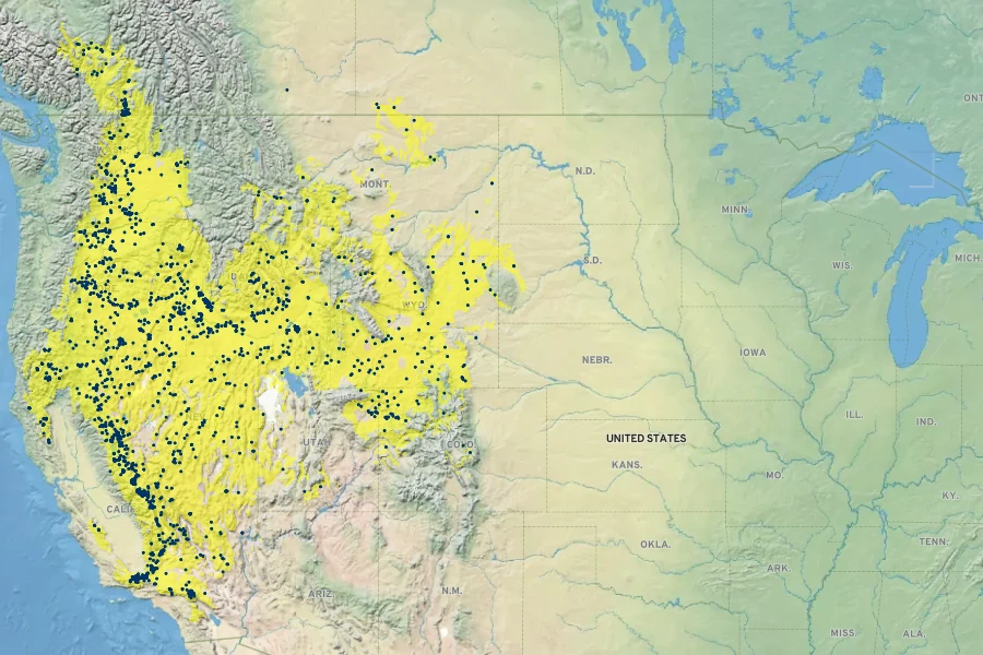 Astragalus purshii Native Range