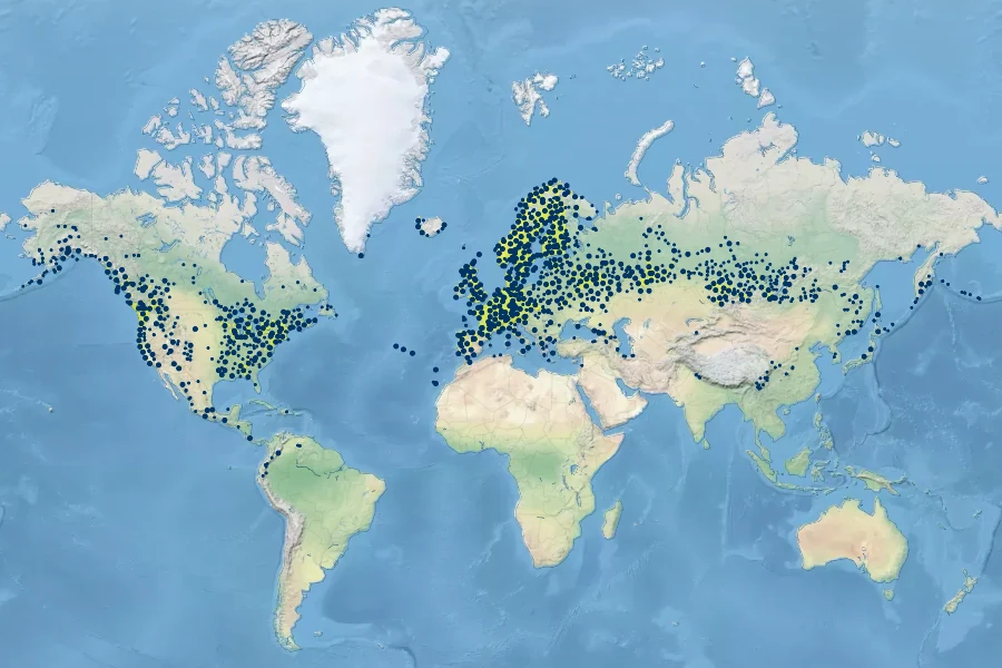 Athyrium filix-femina Native Range