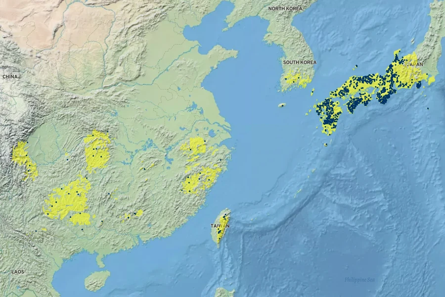 Athyrium otophorum Native Range