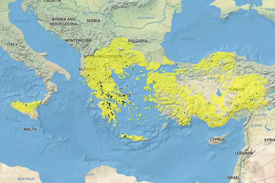 Aubrieta deltoidea Native Range