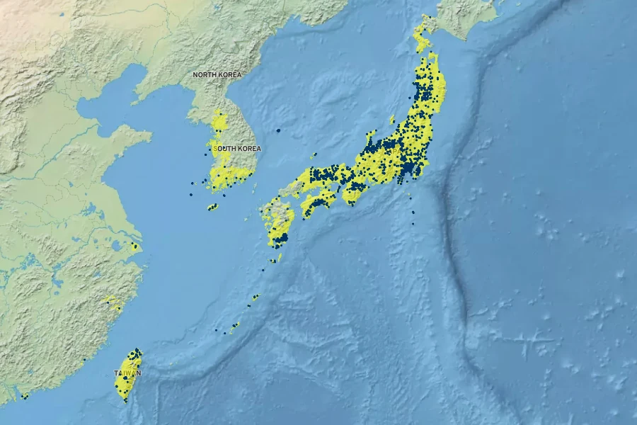 Aucuba japonica Native Range