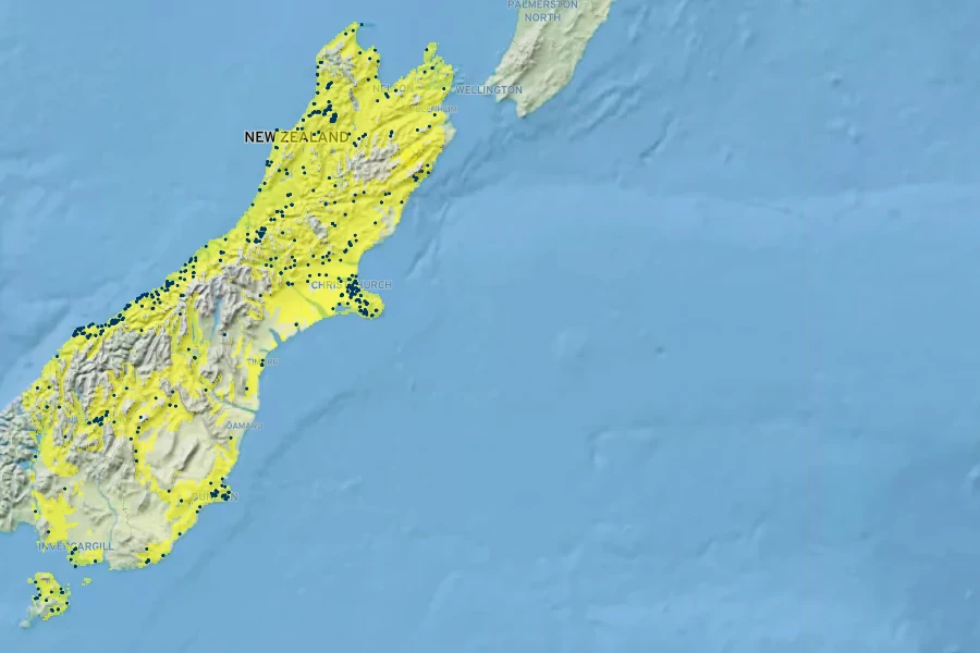 Austroderia richardii Native Range