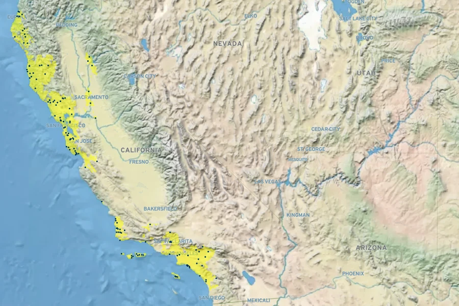 Baccharis douglasii Native Range