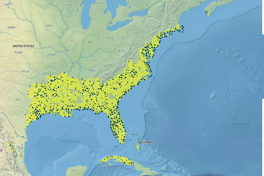 Baccharis halimifolia Native Range
