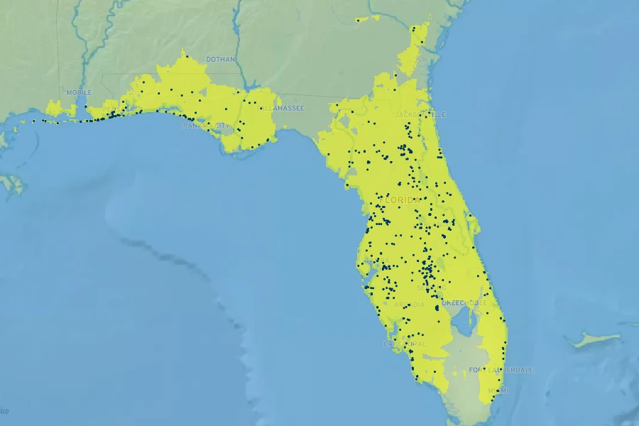 Balduina angustifolia Native Range