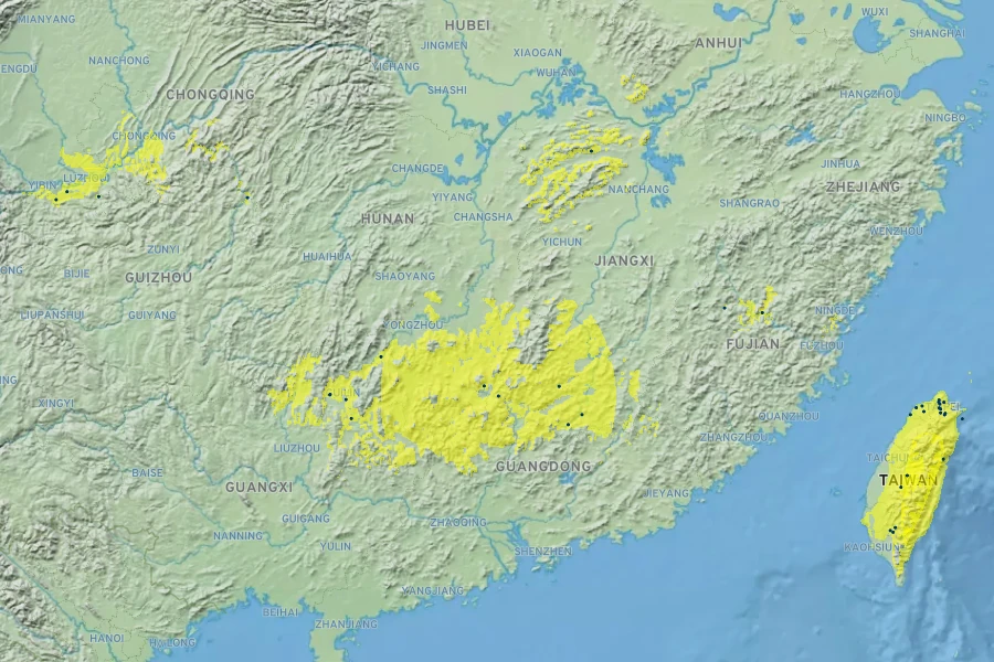 Bambusa multiplex Native Range