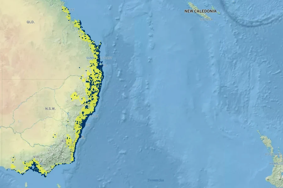 Banksia integrifolia Native Range