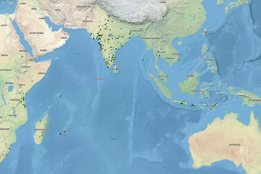 Barleria prionitis Native Range