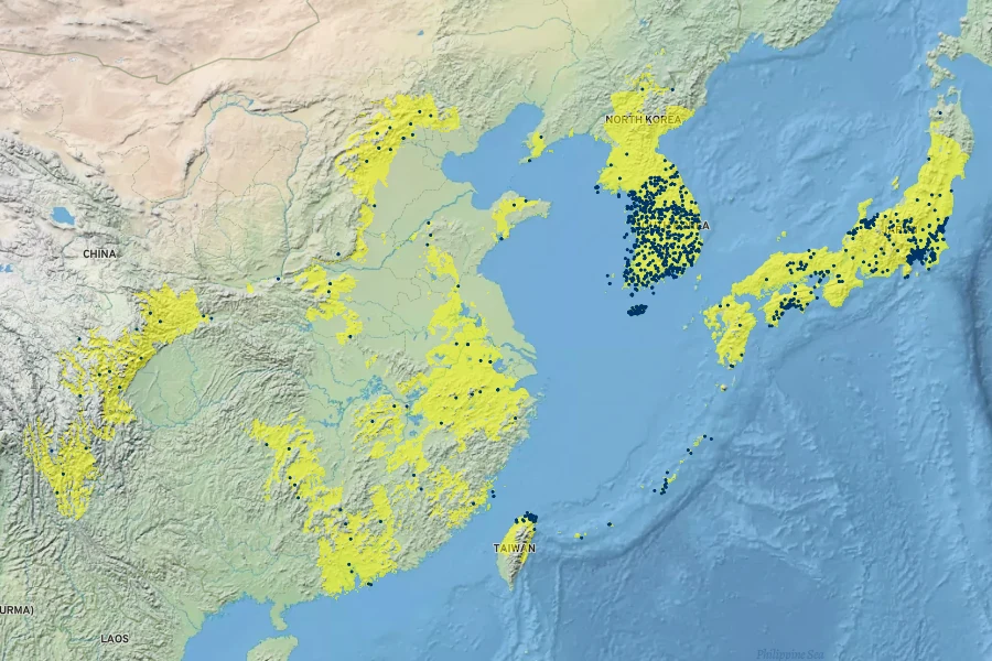 Barnardia japonica Native Range