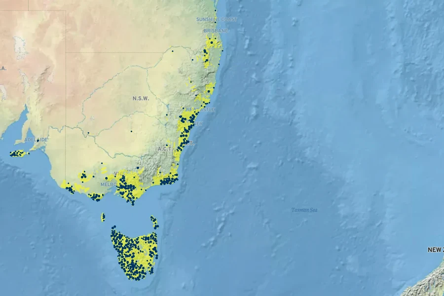 Bauera rubioides Native Range