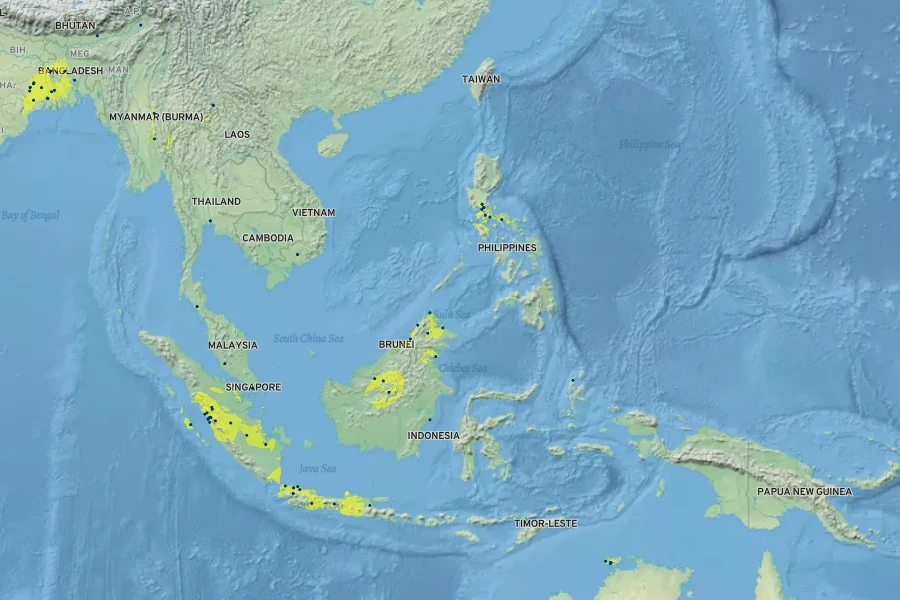 Bauhinia acuminata Native Range