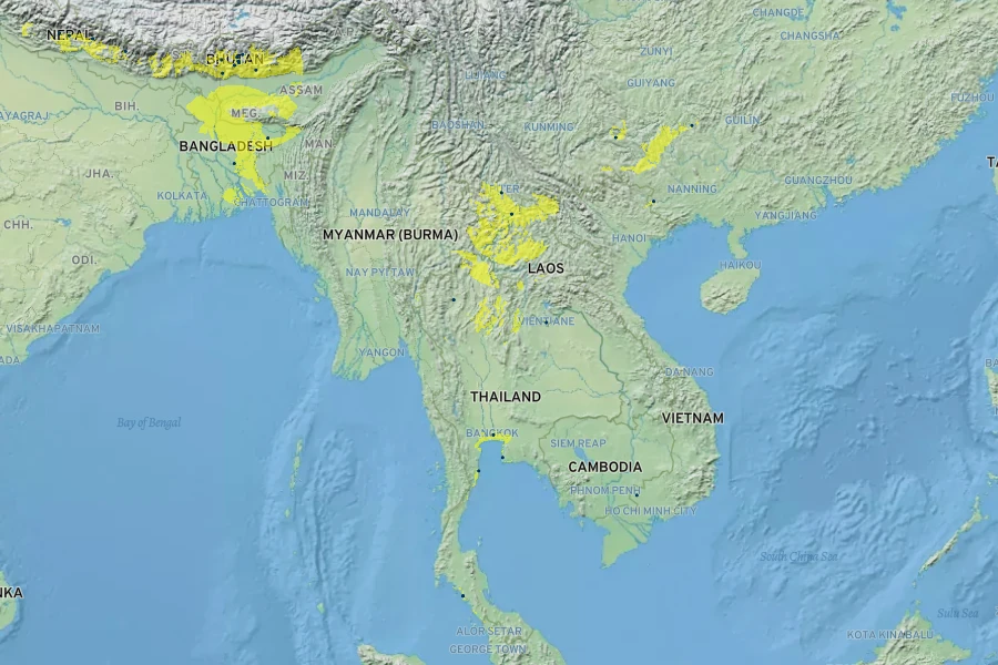 Beaumontia grandiflora Native Range