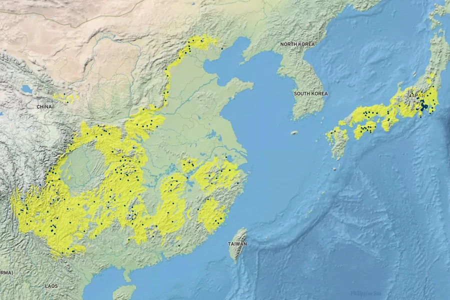 Begonia grandis Native Range