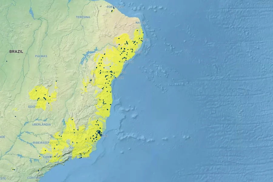 Begonia reniformis Native Range