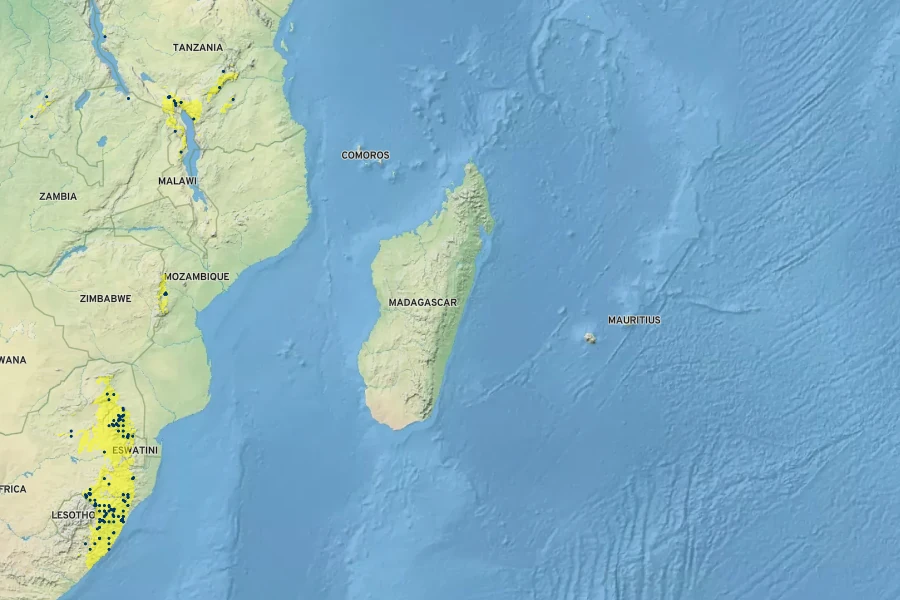 Begonia sutherlandii Native Range