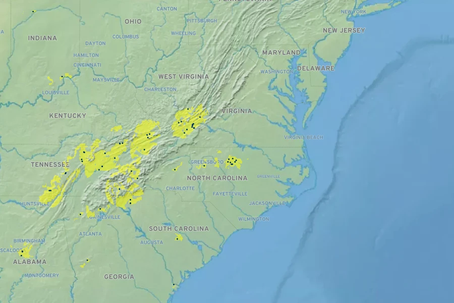 Berberis canadensis Native Range