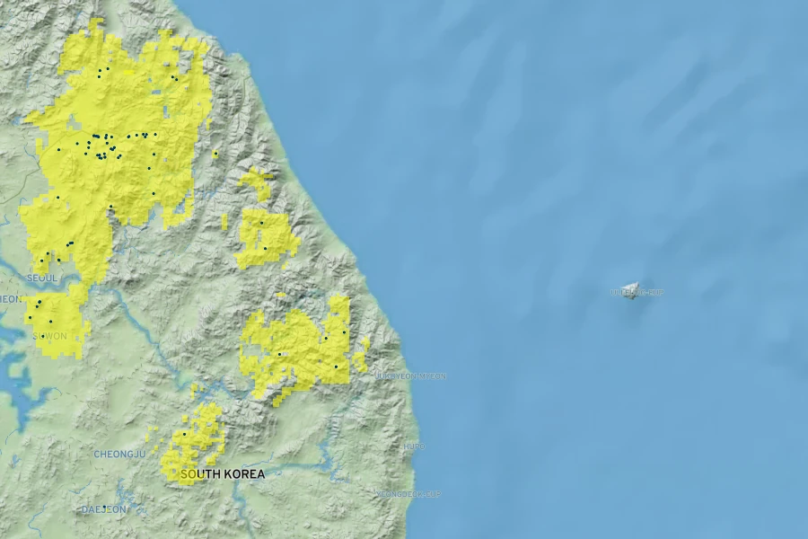 Berberis koreana Native Range