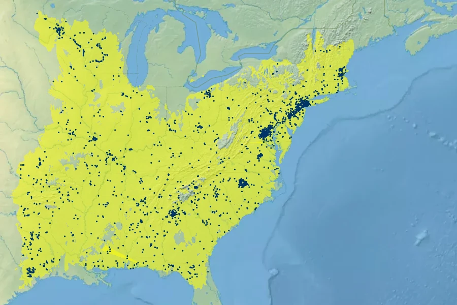 Betula nigra Native Range