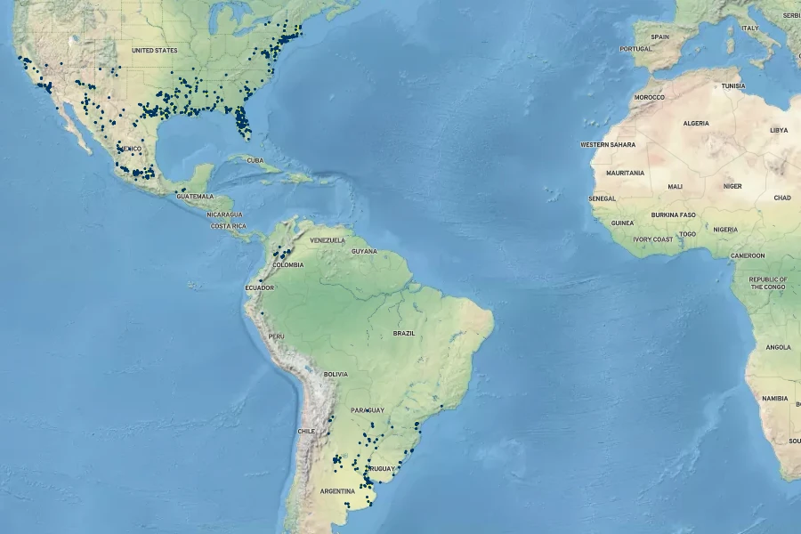 Bidens laevis Native Range