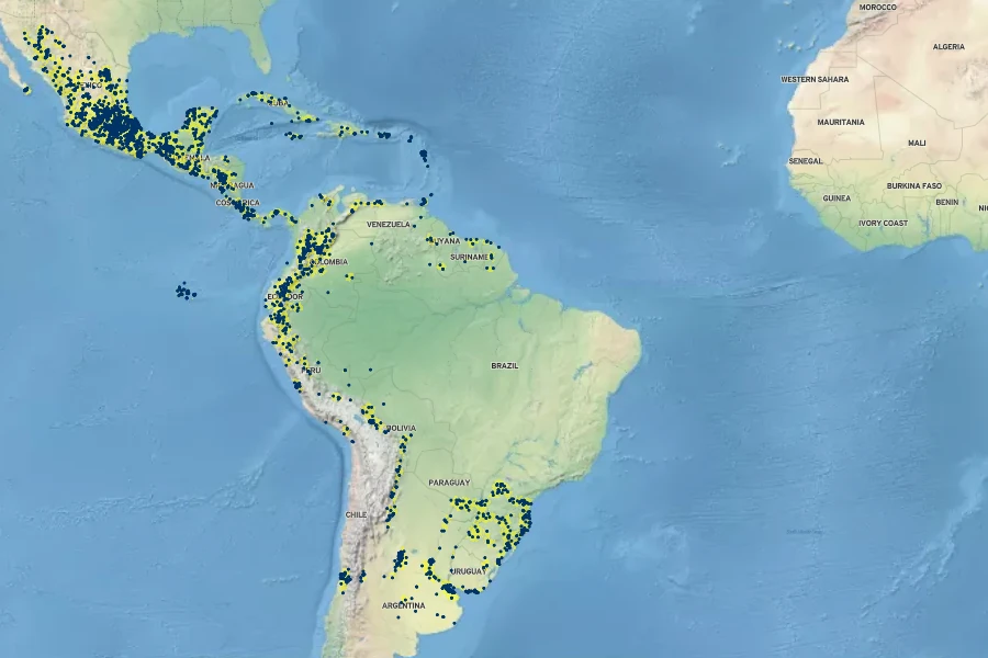 Bidens pilosa Native Range