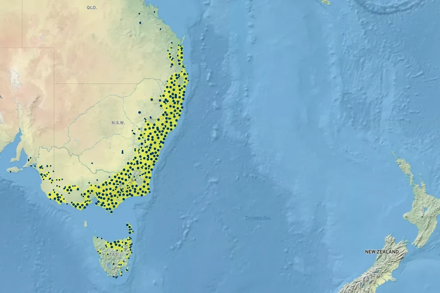 Billardiera scandens Native Range