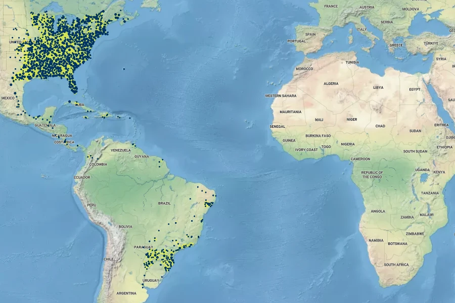 Boehmeria cylindrica Native Range