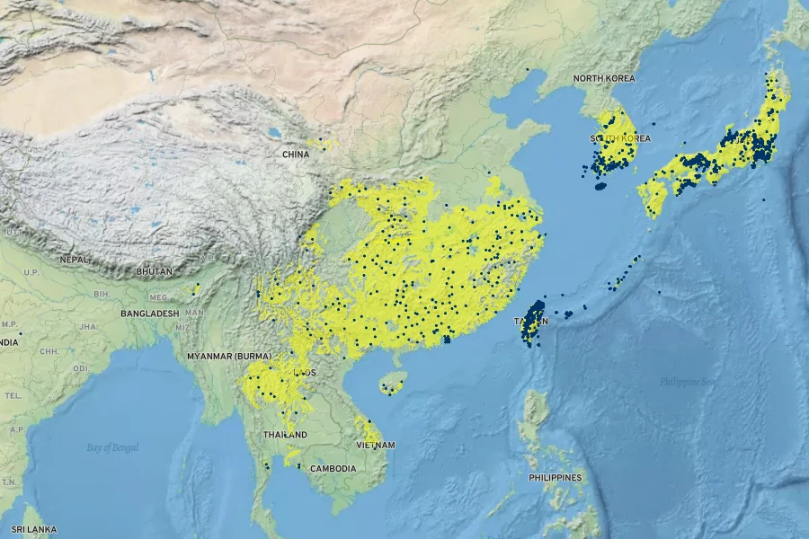 Boehmeria nivea Native Range