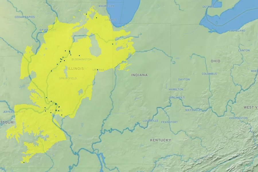 Boltonia decurrens Native Range