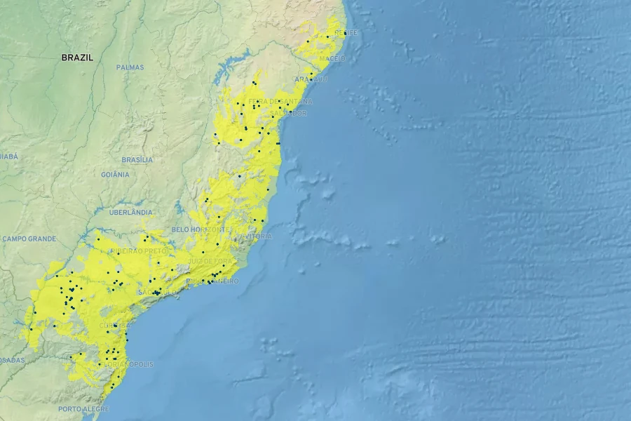 Bougainvillea glabra Native Range