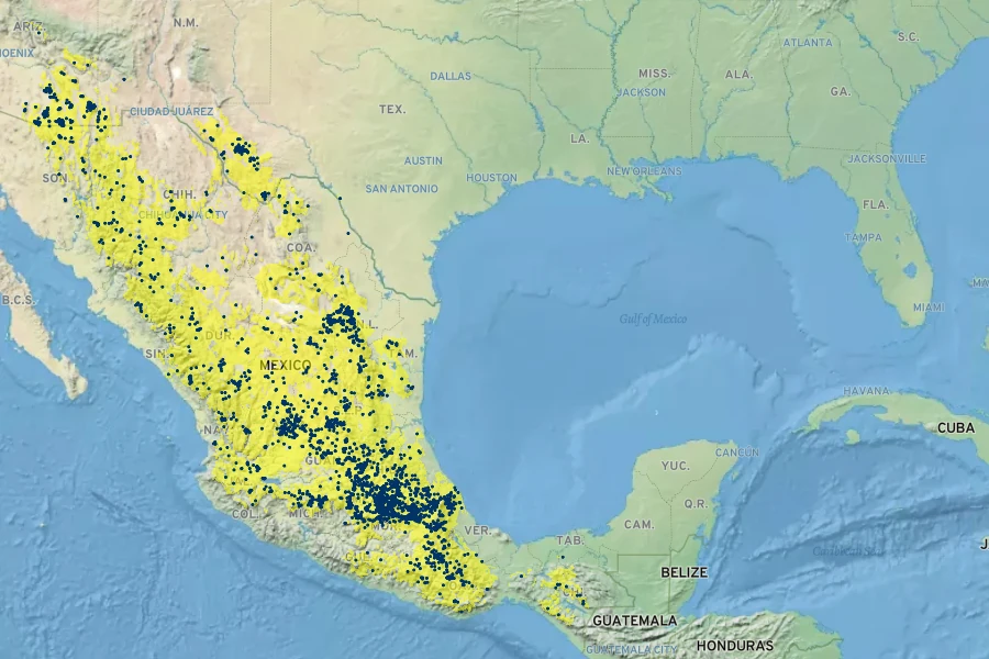 Bouvardia ternifolia Native Range