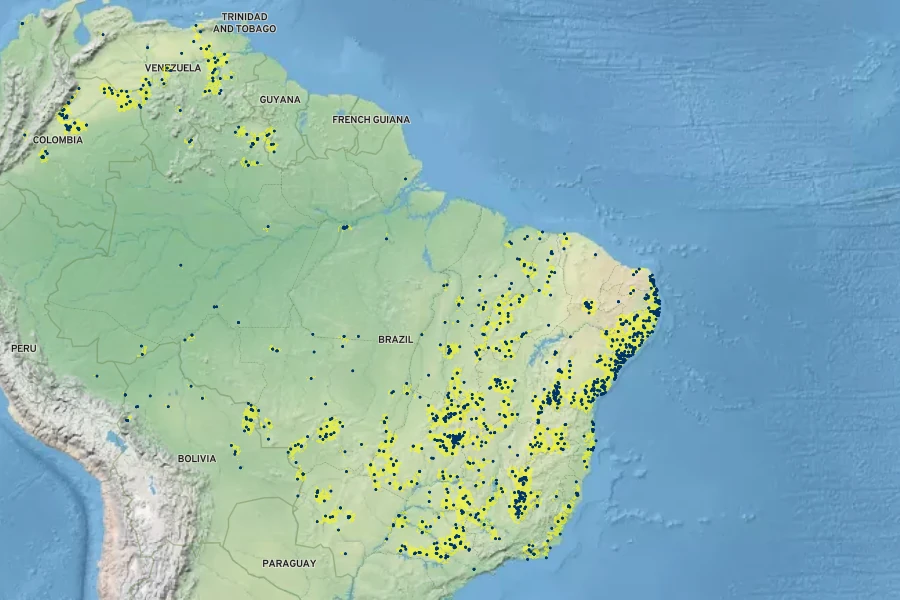 Bowdichia virgilioides Native Range