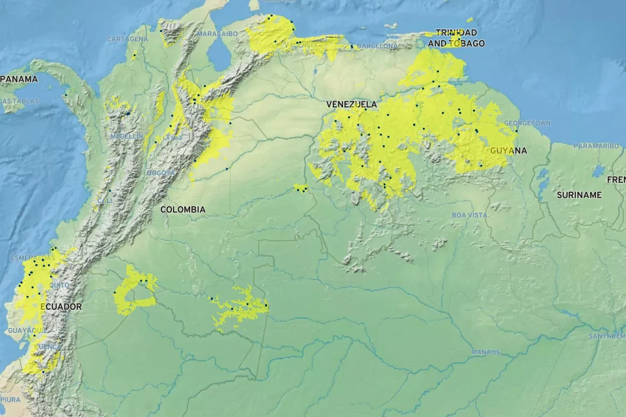 Brownea coccinea Native Range