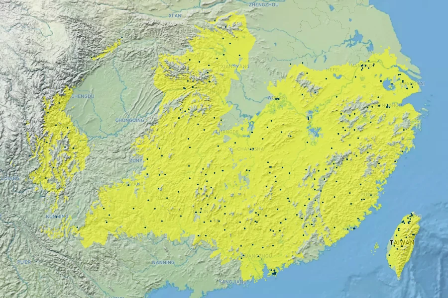 Buchozia japonica Native Range