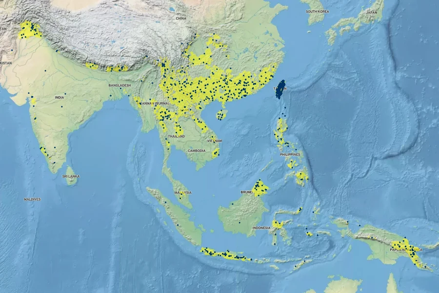 Buddleja asiatica Native Range