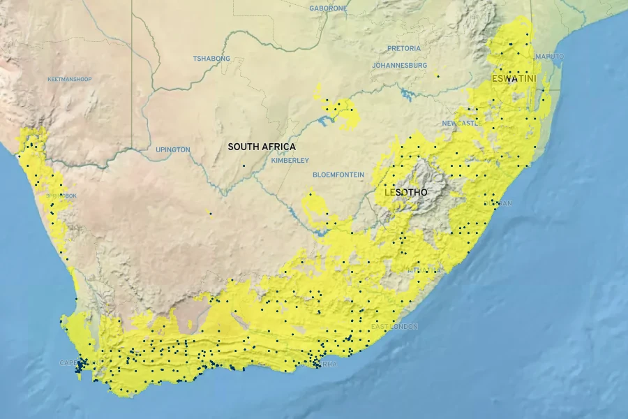 Bulbine frutescens Native Range