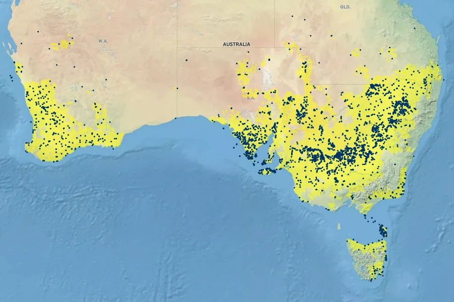 Bulbine semibarbata Native Range