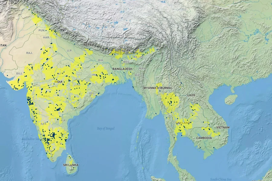 Butea monosperma Native Range